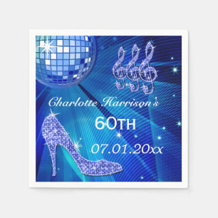 Blue Disco Ball and Sparkle Heels 60th Napkin