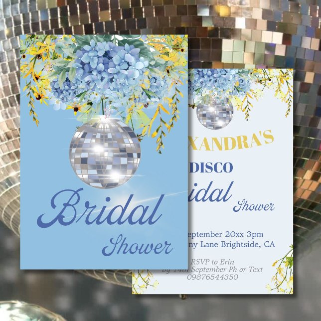 Blue Disco Ball Floral Douche nuptiale Invitation (Créateur téléchargé)