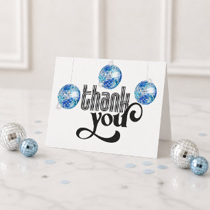 Blue Disco Ball Retro Disco Baby Shower Thank You Card