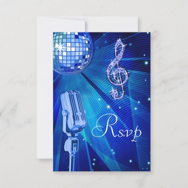 Blue Disco Ball & Retro Microphone RSVP (Front)