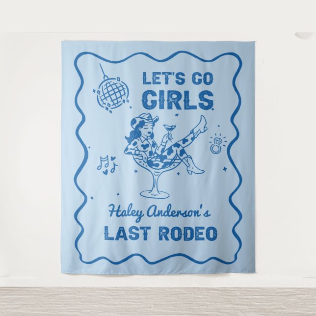 Blue Disco Cowgirl Rodeo Bachelorette Weekend Tapestry (Front)
