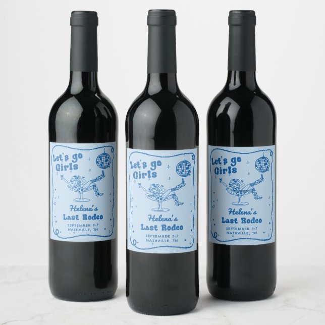 Blue Disco Rodeo Cowgirl Bachelorette Weekend Wine Label (Bottles)