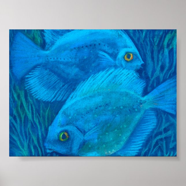 Blue Discuses, Tropical Fish Underwater Animal Art Poster (Front)