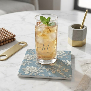 Blue Distressed Art French Cottage Decor Beverage Stone Coaster