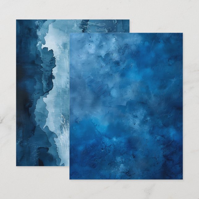 Blue Distressed Ink Printable Scrapbook Paper Invitation (Front/Back)