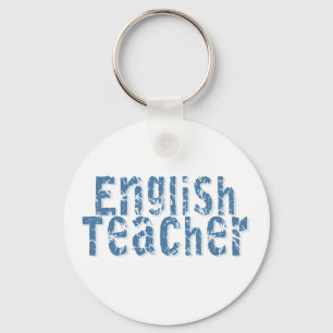 Blue Distressed Text English Teacher Keychain