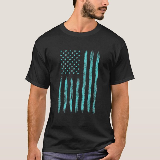 Blue Distressed US American Flag Patriotic For Men T-Shirt (Front)