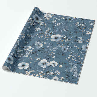 Blue Ditsy Flower Pastel Boho 70s Vintage Wrapping Paper