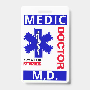 Blue Doctor Print Custom Name Volunteer Employee Badge