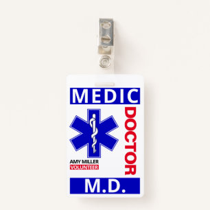 Blue Doctor Print Custom Name Volunteer Employee Badge