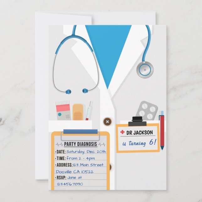 Blue Doctor Scrubs Invitation de fête d'anniversai (Devant)
