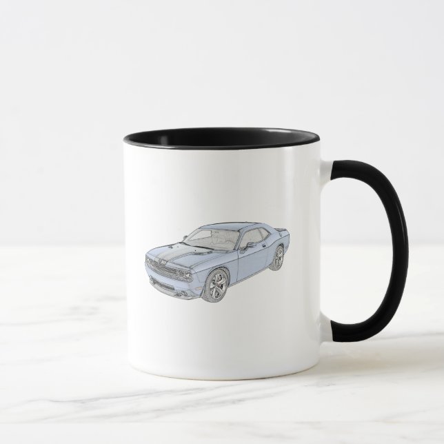 Blue Dodge Challenger Muscle Car Pencil Drawing Mug (Right)