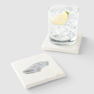 Blue Dodge Challenger Pencil Style Illustration Stone Coaster