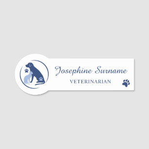 Blue Dog And Cat Animal Logo Veterinarian Custom Name Tag