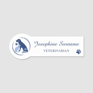 Blue Dog And Cat Animal Logo Veterinarian Custom Name Tag