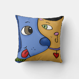Blue Dog and Orange Cat-Togetherness Throw Pillow