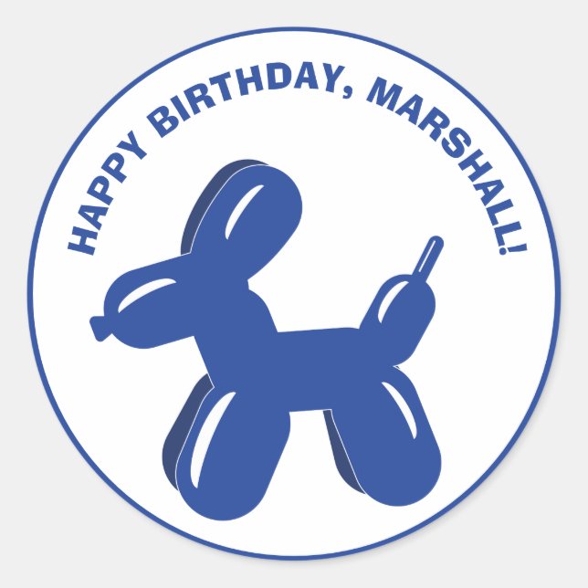 Blue Dog Balloon Animal Sculpture Personalized Classic Round Sticker (Front)