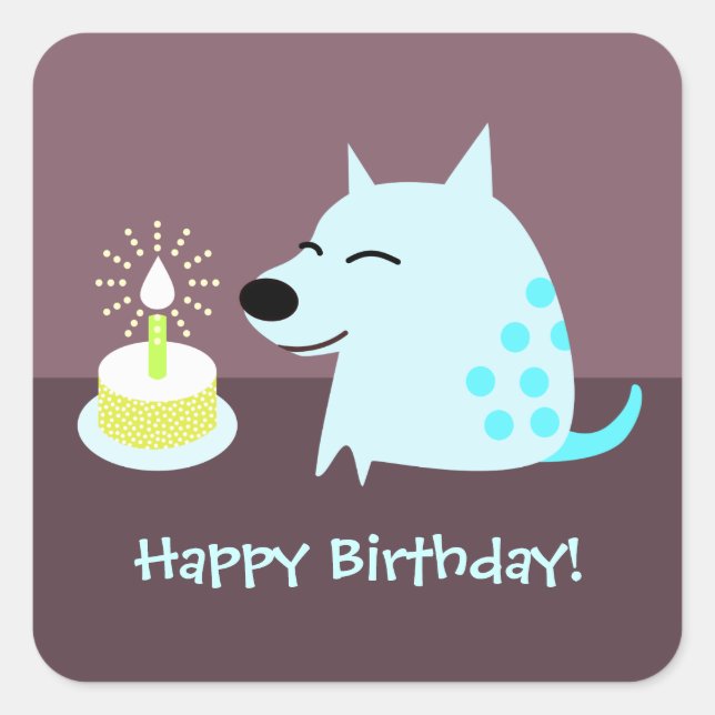 Blue Dog & Birthday Cake Square Sticker (Front)