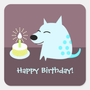 Blue Dog & Birthday Cake Square Sticker