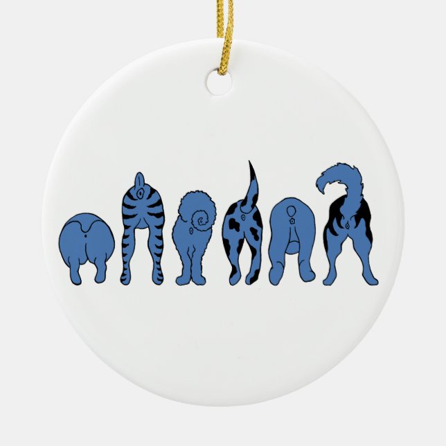 Blue Dog Butts Ceramic Ornament (Front)