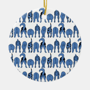 Blue Dog Butts Pattern Ceramic Ornament