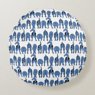 Blue Dog Butts Pattern Round Pillow