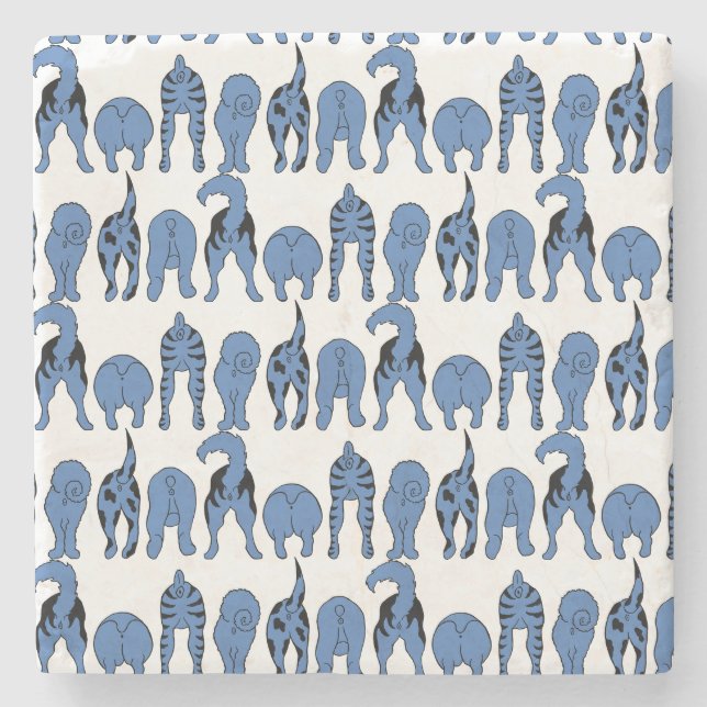 Blue Dog Butts Pattern Stone Coaster (Front)