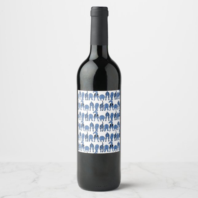 Blue Dog Butts Pattern Wine Label (Front)