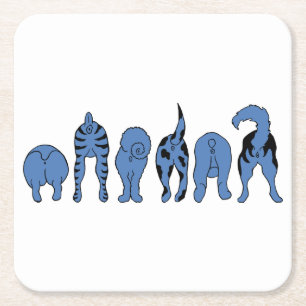 Blue Dog Butts Square Paper Coaster