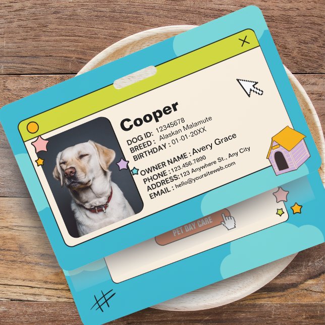 Blue Dog ID Card with Photo Badge (Black & White Minimalist Dog ID Card - Membership Badge)