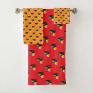 Blue Dog Kisses Red + Orange Bath Towel Set