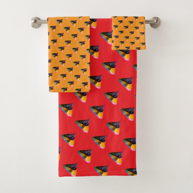 Blue Dog Kisses Red + Orange     Bath Towel Set (Insitu)