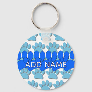 Blue Dog Paw Print Custom Personalized Name Keychain