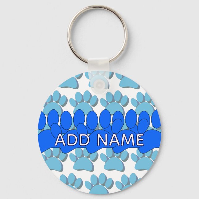 Blue Dog Paw Print Custom Personalized Name Keychain (Back)
