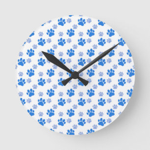 Blue Dog Paw Print Simple Animal Lover Puppies Round Clock