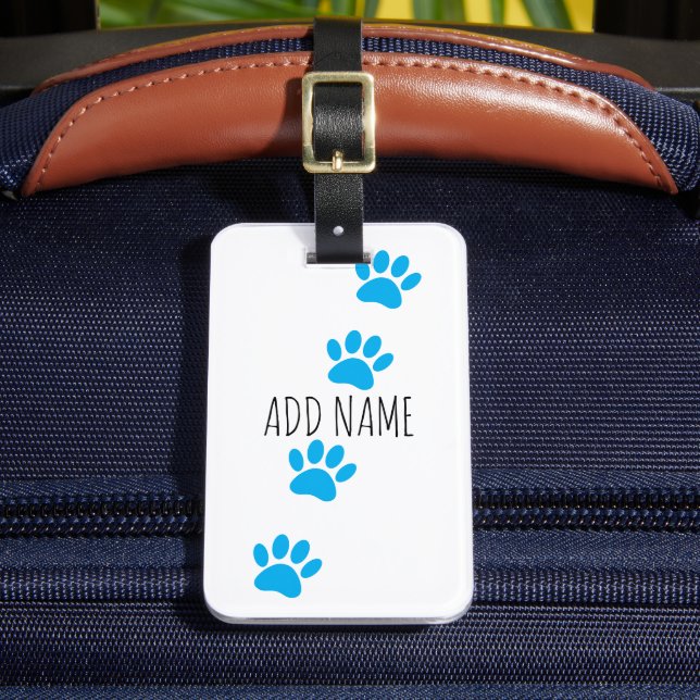 Blue Dog Paw Prints Custom Name Luggage Tag (Front Insitu 2)