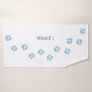 Blue Dog Paw Prints Cute Personalized Dog's Name Bath Towel
