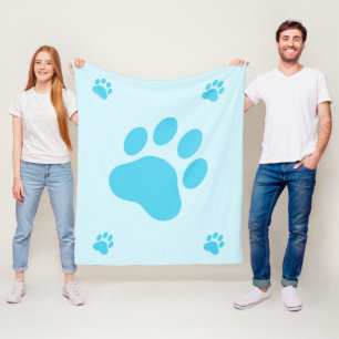 Blue Dog Paw Silhouettes Fleece Blanket