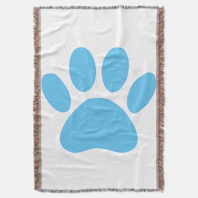 Blue Dog Pawprint Throw Blanket (Front Vertical)