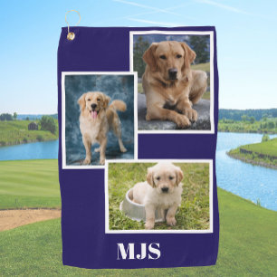 Blue Dog Photo Collage Monogram Personalized Golf Towel