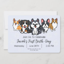 Blue - Dog Puppy Birthday Party Paw-ty Invitation