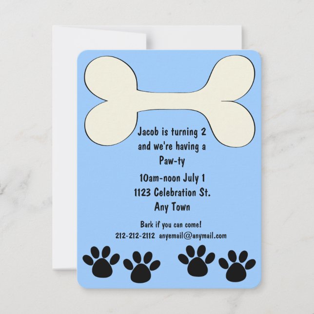 Blue Doggy Theme Anniversaire Invitation (Devant)