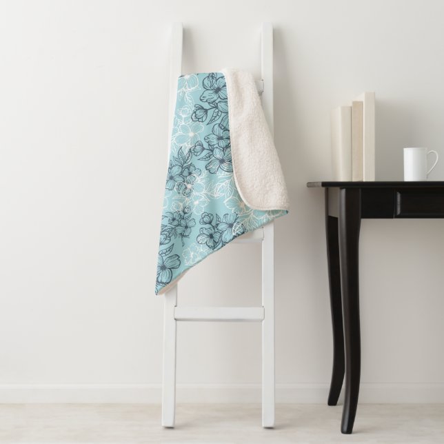 Blue Dogwood Sherpa Blanket (In Situ)