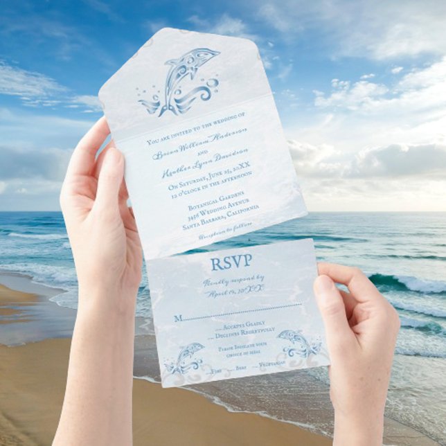 Blue Dolphin All in One Wedding Invite (Blue Dolphin All in One Wedding Invite)