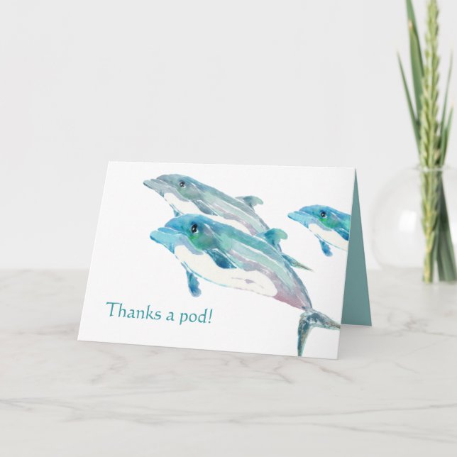 Blue Dolphin Art Funny Thank You Cards (Front)