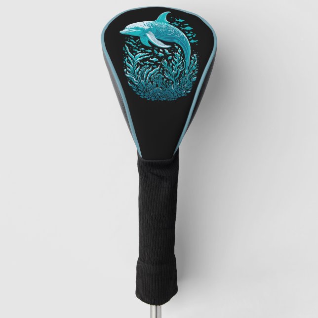 Blue Dolphin Art Golf Head Cover (Front)
