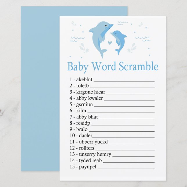 Blue Dolphin Baby word scramble game (Front/Back)