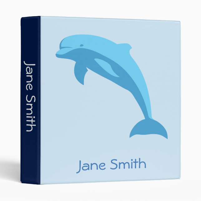 Blue dolphin cartoon kids cute student folder binder (Front/Spine)