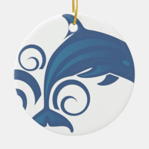 Blue dolphin ceramic ornament