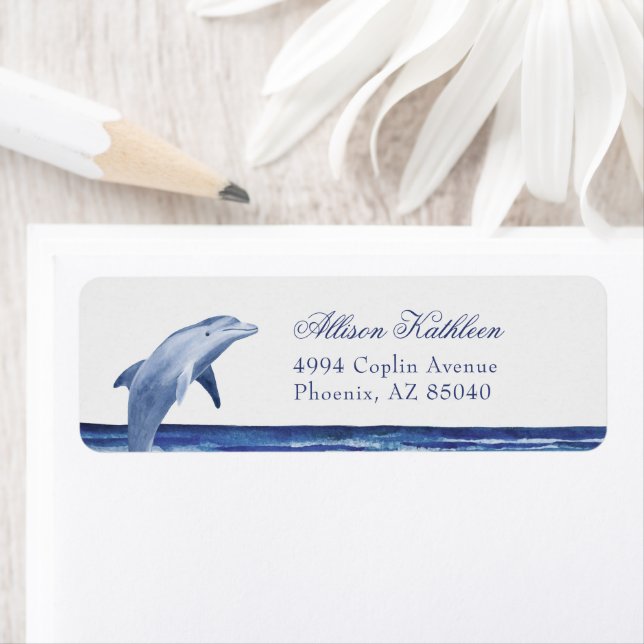 Blue Dolphin Coastal Sea Bridal Shower Address (Insitu)
